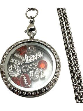 OSU University Locket Necklace Floating Rhinestone Charms Football Spirit